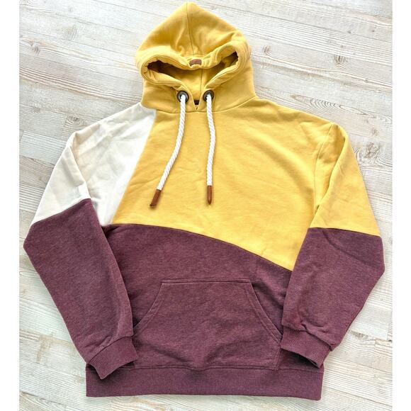 Wanakome Tops - Wanakome Oversized Colorblock Pullover Hoodie | Burgundy/Gold‎ Small